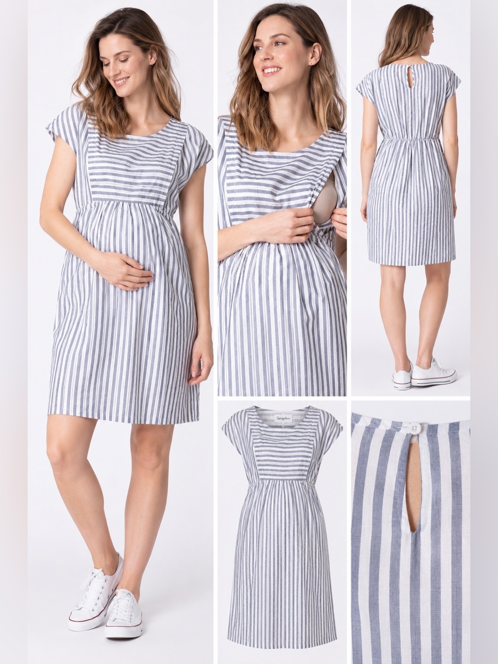Seraphine Presley Cotton Stripe Maternity and Nursing Dress